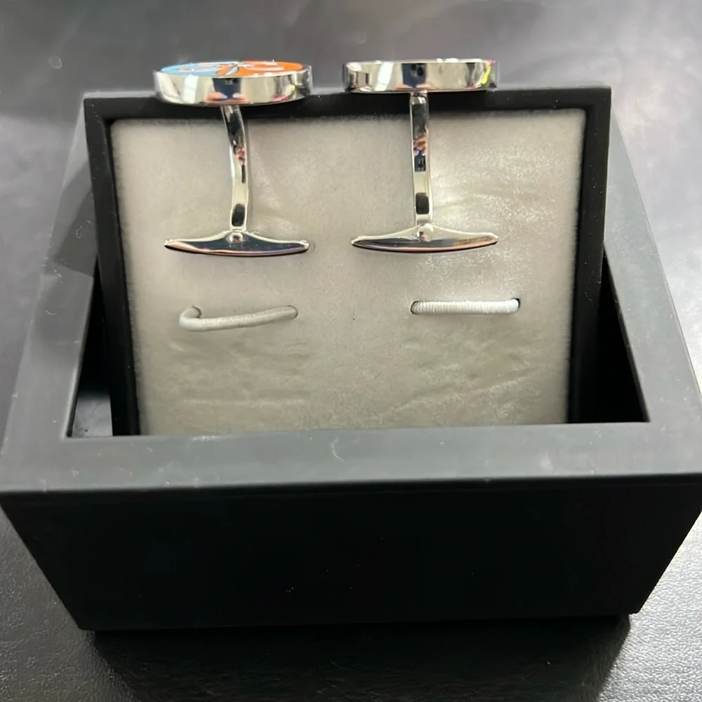 CUFF LINKS / New Orleans Knots -Vibrant Orange and Blue Metal